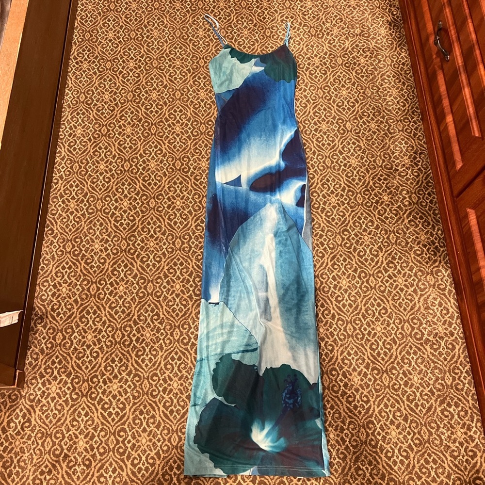 Tiger Mist Women Maxi Blue dress with slit- Size XS